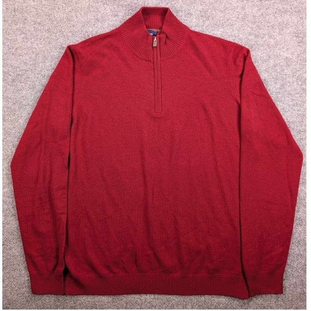 Faconnable Quarter Zip Sweater Mens XXL Red 100% Cashmere Mock Neck Pullover